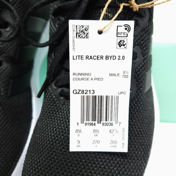 Adidas Lite Racer BYD 2.0, Style GZ8213, Running, New, Black, Red, White, Size 9 - Picture 7 of 8